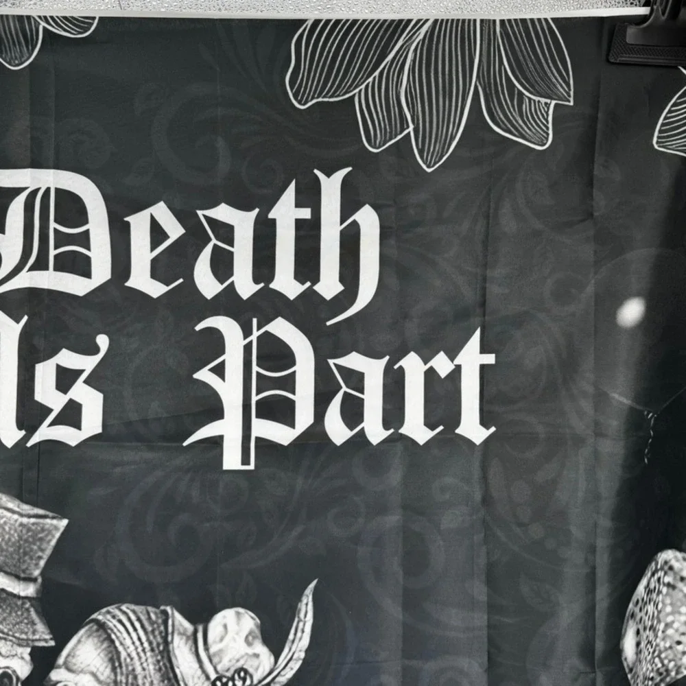 Till Death Do Us Part Skeleton Wedding Tapestry Black White Goth Wall Hanging